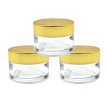 Happy Packaging 50 Ml Clear Round Empty Glass Cosmetic Cream Container | Jars With Gold Cap And White Inner Lids For Creams| Balms | Face Scrub | Body Cream Etc (3)