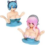 ITUBLE Cute Car Dashboard Decorations Accessories Interior for Men Women, Bobbleheads for Car Dashboard Decor, Funny Chest Shaking Car Ornaments, Anime Beauty Figure 2pcs