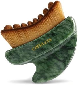 SEFVAKO Lymphatic Contour Face Brush, Dual-Ended Dry Brush + Cool-Touch Jade Gua Sha Edge, 0.075mm Ultra-Soft Bristles Gua Sha Facial Tools, for Lymphatic Drainage, Less Puffy Look, Sculpt & Relax