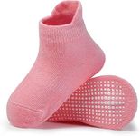 AHC Anti Skid Socks for Kids(1-3 Years) | Plain Color | Ankle Length Grip Cotton Polyester Socks For Boys & Girls | Comfortable & Durable Kids Socks | Baby Products | Light Red