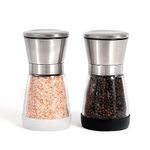 StoveShelf Salt and Pepper Grinder Set - Refillable Salt and Pepper Mills with Silicone Base - Protects the Finish of Your StoveShelf - Stainless Steel and Glass Spice Grinders - Set of 2