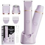 VG VOGCREST Bikini Trimmer for Women: 2-in-1 Painless Body Shaver for Underarm Leg Arm - Portable Travel Friendly Pubic Grooming Kit - Rechargeable Electric Razor with Charging Dock