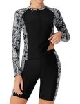 Jack Smith Long Sleeve Bathing Suit for Women Rash Guard 3 Piece Modest Surf Swim Shirt Suits Rash Guard Swimsuit Black/Paisley