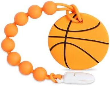 Baby Sports Ball Teething Toys,Food Grade Silicone Teether with One-Piece Pacifier Clip Holder,Shower Gift,Teething Pain Relief for 3 Months+ Boy and Girl,BPA Free,Freezer Safe. (Basketball)