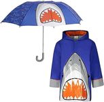 addie & tate Kids Umbrella & Rain Coats for Boys Shark Set - Toddler Umbrella for Kids and Raincoat for Boys in Fun Jacket Styles for 3-5