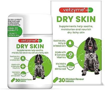 Vetzyme Dry Skin Tablets for Dogs (30 Tablets) - Dry and Itchy Skin Relief, Promotes Healthy and Smooth Skin, Tasty Chicken Flavour