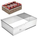 Guowall Adjustable Cake Tin, Rectangular Baking Frame, Stainless Steel Cake Mold, 25-46 cm x 19-36 cm, 10 cm High, Large, Tall Adjustable Baking Tin