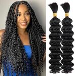 Human Hair Braiding Hair 2 Bundles/Pack 100g 14 Inch Deep Wave Bundles Human Hair for Boho Braids Hair Extensions Human Bulk Hair for Braiding Curly Hair Bulk Brazilian Virgin Human Hair for Women
