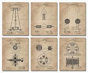 Nikola Tesla Gifts for Engineers - Steampunk Wall Decor 6 (8"x10") Unframed Wall Art Patent Prints - Industrial Artwork Home Decor - Electrical, Coil, Nerd, Geek, Science, Physics Decorations