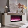OKD Modern 70" Fireplace TV Stand with 36" Electric Fireplace, Entertainment Center for TVs Up to 80", Media Console with Side Cabinets, Thick Wood Design for Living Room, Antique White