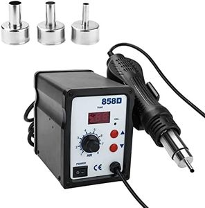 Supernic 858D Rework Station Hot Air Gun 220V SMD Soldering Station High Efficiency Desoldering Station Low Noise Hot Air 3 Nozzles Rework Tool (Black)
