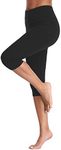 Kotii Women's Lightweight Soft Capri Leggings Crop Leggings 3/4 Stretch Yoga Pants, Black, X-Large