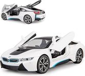 Mr. Variya 1:24 Scale I8 Diecast Model Car - Zinc Alloy Pull Back Toy with Sound & Light, for Boys, Girls, and Kids - White