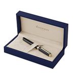 Waterman Exception Fountain Pen, Slim Black with 23k Gold Clip, Medium Nib with Blue Ink Cartridge, Gift Box