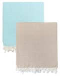 Arvore Bunkaar 100% Pure Handloom Soft Beautiful Bhagalpuri Summer Blanket/Khes/Dohar/Top Sheet Set/Chadar in and Size- 245cm X 130cm - Combo Pack of 2 (Blue Brown Plain)