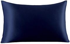 Silk Pillowcase for Hair and Skin 100% Mulberry Silk Bed Pillowcase with Hidden Zipper(Standard, Navy)