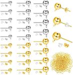 780 Pieces 3 Sizes Ball Post Earring Studs with Loop 4 mm 5 mm 6 mm Round Ball Earring Posts, Butterfly Earring Backs, Silicone Clear Earring Backs, Open Jump Rings for DIY Jewelry (Gold, Silver)