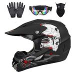 CUETY Motocross Helmet, Youth Kids ATV Off Road Dirt Bike Full Face Motorycle Helmet, DOT Adult MTB Mountain Bike BMX Helmet Goggles Gloves Mask, Black, M