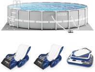 Intex 20ft x 52in Outdoor Prism Frame Above Ground Swimming Pool Set with Cartridge Filter Pump, 2 Lounger Float Chairs and Inflatable Cooler with Lid