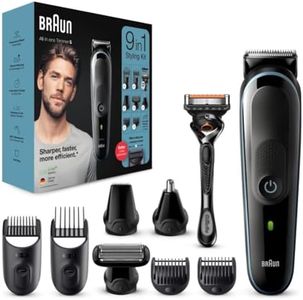 Braun All-in-One Trimmer for Men, From Gillette, 9-in-1, For Face, Hair, Body, Ear, Nose, Private parts, German Engineering,100-Min Runtime, Waterproof, precision trimming comb, professional finish, 5-quick charge, Body Trimmer, MGK5380