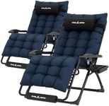 UDPATIO Oversized Zero Gravity Chair Set of 2, 29In XL Patio Reclining Chair with Cushion, Outdoor Folding Recliner with Pillows|Cup Holder|Foot Rest|Padded Headrest, Navy Blue, Support 500LB