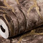 wolpin Wallpaper Non-Woven Non-Adhesive 53 cm x 9.5m (± 3%) Textured Wall Covering Beautiful Stone Design with Gold Glitter, Brown