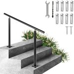 Happybuy Handrail for Outdoor Steps, 2-3 Steps Black Round Outdoor Handrail, Adjustable Aluminum Staircase Handrail, Thickened Stair Railings for Porch Railing, Deck Handrail