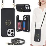 ELTEKER for iPhone 15 Pro Max Phone Case with Card Holder and Strap,PU Leather Wallet Case Flip Cover with Crossbody Lanyard Strap for iPhone 15 Pro Max (6.7 Inch)-Black