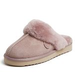 Dearfoams Women's Fireside Sydney Shearling Fur Indoor/Outdoor Scuff Slipper with Wide Widths, Dusty Pink, Numeric_6