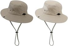 Century Star Outdoor Kids Sun Hat Boys Girls Beach UPF 50+ Bucket Cap Wide Brim Youth Fishing Safari Hat 2Pcs Khaki & Beige 5-13T