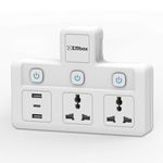 EMBOX Multi Plug Socket with USB C and USB A Ports Individual Switch-Cordless Extension Board with 2 Sockets + 3 USB (2.4A-Direct Plug)-3 Pin Multiplug with Safety Shutter Protection-2500W