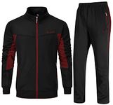 Rdruko Tracksuit Mens Full Set Open Hem,Joggers Mens Full Set,Sports Wear Men,Running Gear Men Wine Red and Black XL