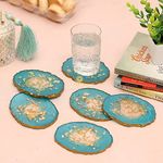 DULI Set of 6 Premium Resin Coasters Tea,Coffee Coasters, Resin Coaster Set, Tea Coasters, Chai Coasters, Oval Coasters, Table Accessories (10 * 8 cm) (Blue Gold Flakes)