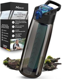 BERGKVIST® Botella con filtro de agua para exteriores OBSIDIAN (650 ml) con brújula - Potabilizador de agua para agua potable limpia - Tratamiento de agua para equipamiento y supervivencia