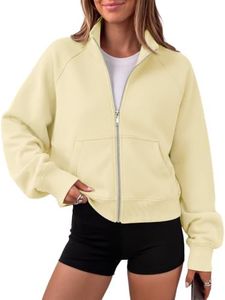 Trendy Queen Womens Zip Up Y2k Hoodies Cropped Sweatshirts Fall Fashion ButterYellow L