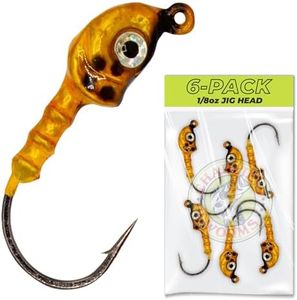 Charlie's Worms Fishing Lures Jig Heads with Holographic Eye, Double Eye Ball & Bass Trout 6pk Premium Hooks for Saltwater Freshwater