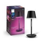 Philips Hue Go Smart Portable Table Lamp [Downlight - Black] White & Colour Ambiance LED with Bluetooth. For Home Indoor Lighting, Bedroom, Livingroom, Diningroom, Office. Works with Alexa