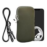 kwmobile Neoprene Phone Bag L - 6.5" - 16.5 x 8.9 cm Universal Case Holder with Neck Strap and Zipper - Dark Green