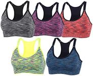 xcylive Women 5 Pack Adjustable Straps and Removable Pads Tank Top Seamless Racerback Sports Bra, 5 Pack(blue+red+green+purple+gray), XL