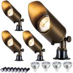 LumStory Brass Landscape Spotlight Low Voltage Landscape Light 12V Bronze Waterproof Shroud Adjustable Outdoor Landscape Lighting for Tree, Wall, Garden, with MR16 LED Bulb 5W 3000K Warm White, 4-Pack