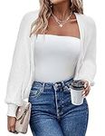 Hotouch Women's Long Batwing Sleeve Open Front Knitted Cropped Cardigan Sweater Shrug White