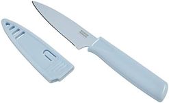 Kuhn Rikon Colori Non-Stick Straight Paring Knife with Safety Sheath, 4 inch/10.16 cm Blade, Sea Salt