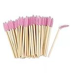 50 Pcs Disposable Eyelash Brushes Bamboo Lash Mascara Wands Eye Lash Eyebrow Applicator Brush for Eyelash Extension Makeup Applicators Kits, pink