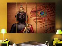 KYARA ARTS Big Size Multiple Frames, Beautiful buddha Wall Art Painting for Living Room, Bedroom, Office, Hotels, Drawing Room Wooden Framed Digital Painting (50inch x 30inch) ss40