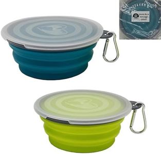 Small Collapsible Dog Bowl 12oz,2 Pack Portable and Foldable Pet Travel Bowls Collapsable Dog Water Feeding Bowls Dish with 2 Carabiners & Lids for Dogs Cats and Small Animals (Blue+Green+Grey, 350ml)