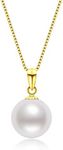 DENGGUANG 18K Gold Freshwater Cultured White Pearl Necklace, 8-10mm Single Pearl Pendant with 18" Sterling Silver Chain, Mothers Day Anniversary Birthday Wedding Jewelry Gifts for Women, Pearl, Pearl