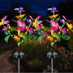 Fohil 2 Pack Solar Garden Lights Outdoor, Solar Butterfly Lights with 2 Lighting Modes, Waterproof Solar Powered Butterfly Lights Landscape Lighting for Yard Garden Pathway Decoration