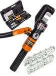 AMZCNC 1/8” Wire Rope Crimping Tool Hydraulic Crimping Tool Kit - 12 AWG to 2/0 AWG with 9 Die Sets-For Battery/Welding Cables, Power Wires, Electrical Cables - 180° Rotatable Head