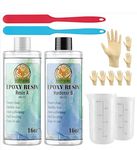 Epoxy Resin 32oz (Resin A :16oz + Hardener B :16oz), 2 Part 1:1 Ratio. Clear Resin, Bubble-Free, Easy-to-use, Craft Resin. Includes (2 Silicone spatulas, 2 Silicone beakers, 8 Gloves, 1 Guide).