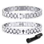 VNOX Silver Cross Bracelets for Men, Cool Mens Stainless Steel Metal Chain Link Jesus Christian Bracelet for Men, Religous Faith Jewelry Baptism Easter Confirmation Christmas Gifts Ideas for Men Women